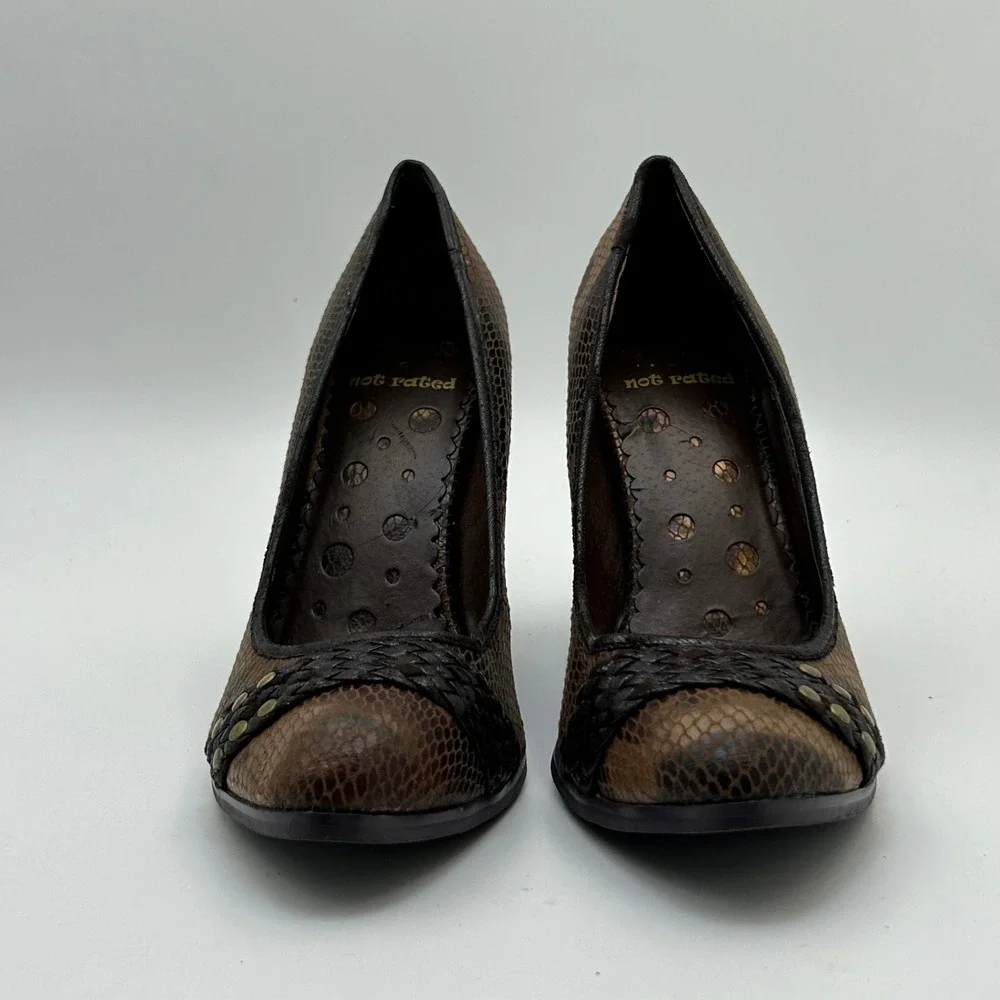 Not‎ Rated Pumps Womens 7.5 Brown Snakeskin Studded Woven Boho Indie Heels